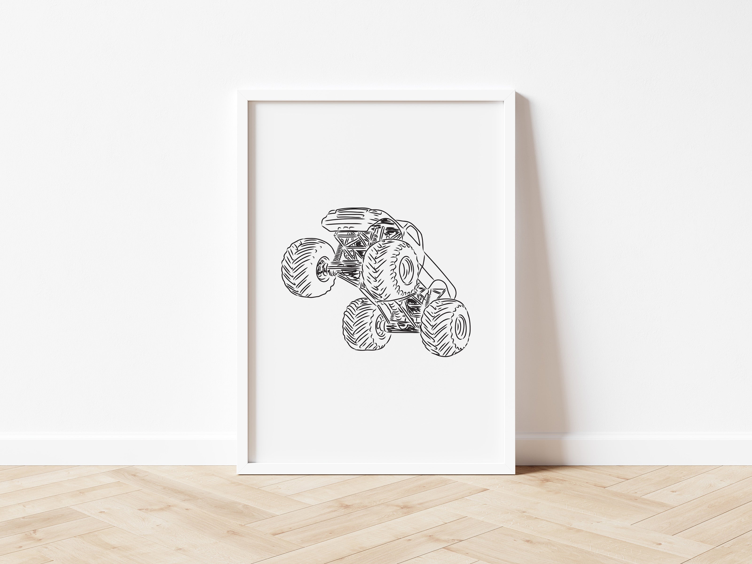 Monochrome Jumping Monster Truck Wall Print