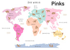 Animal World Map - Personalised Name Option 3 colours- Digital & Physical Print