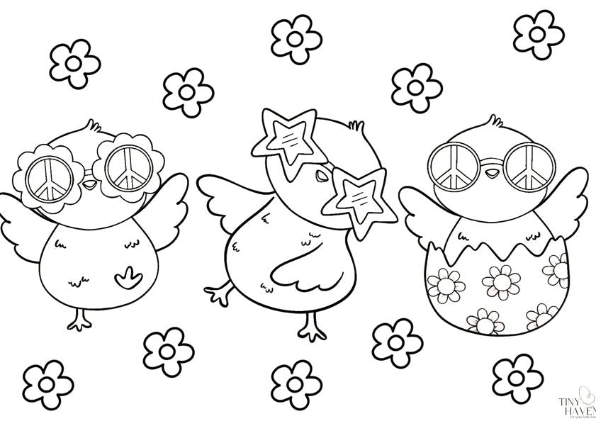 Free Easter Colouring Pages: Retro Chicks