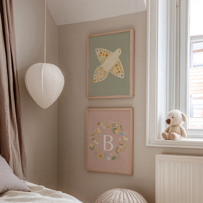 Personalised Floral Initial Wall Print 2 colours- Digital & Physical