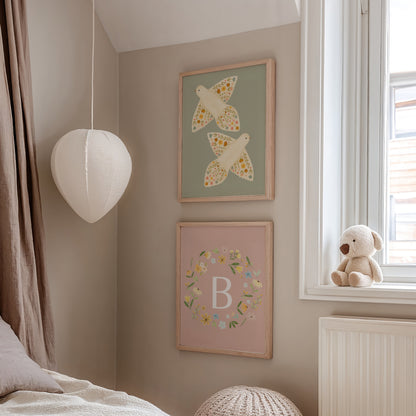 Personalised Floral Initial Wall Print 2 colours- Digital & Physical