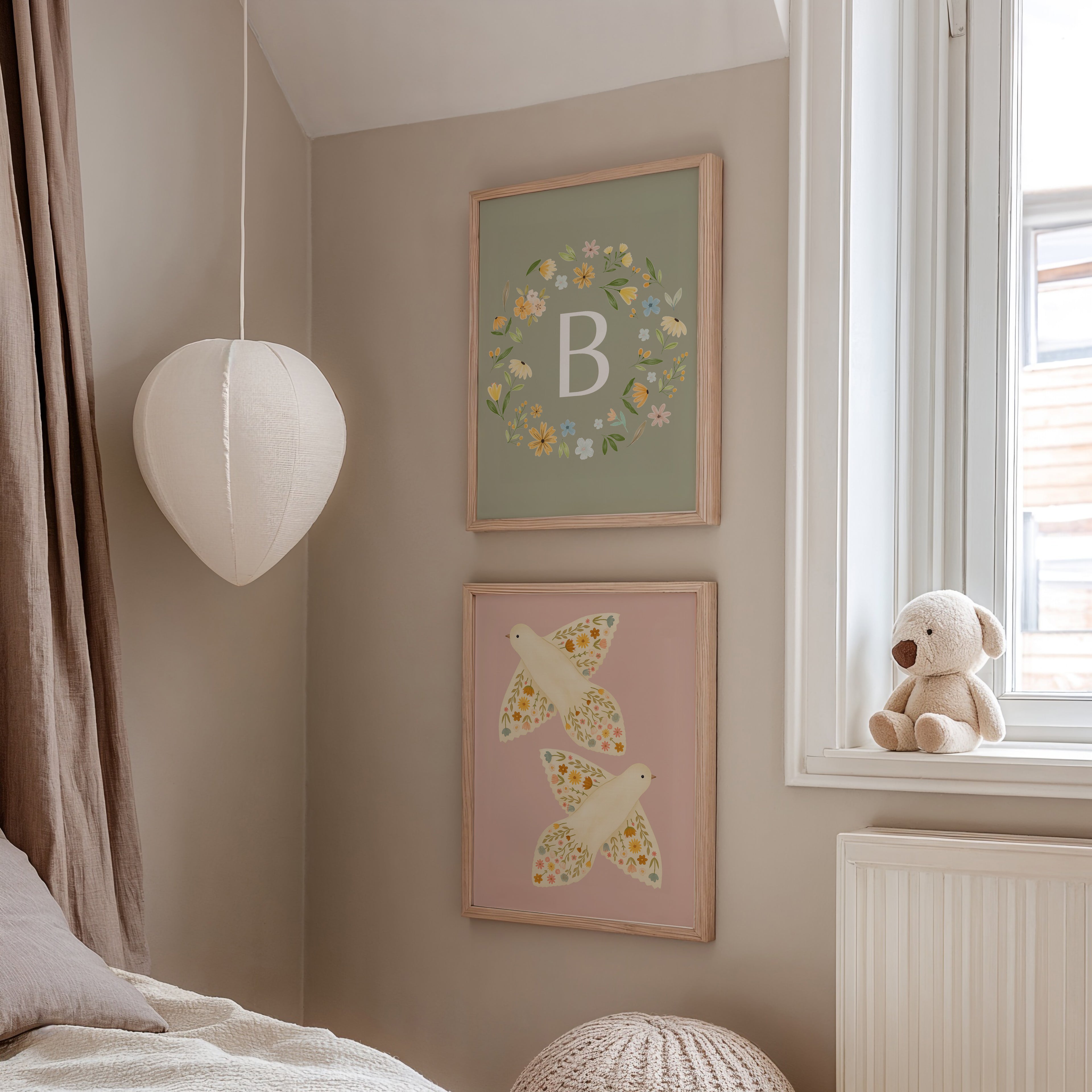 Personalised Floral Initial Wall Print 2 colours- Digital & Physical